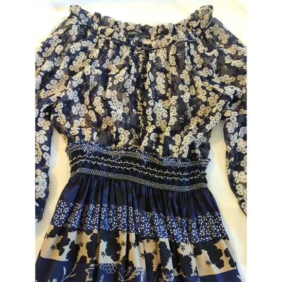 Gypsy 05 Silk Dress S Blue Paisley Bell Sleeve Smocked Waist Cuff Fairy Inspired - Picture 1 of 13